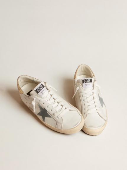 Super-Star with suede star and platinum snake-print leather heel tab crossreps