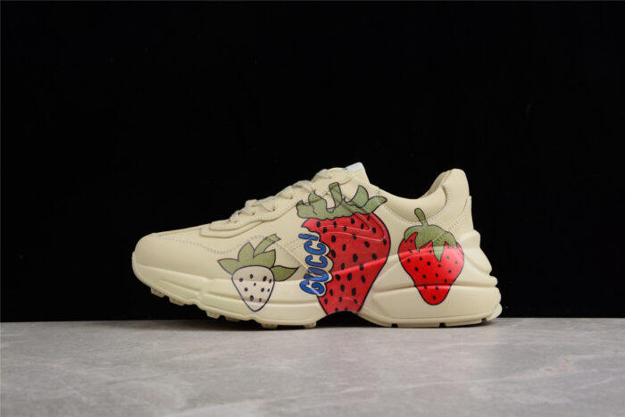 Gucci Rhyton Leather Sneaker with Strawberry Print crossreps