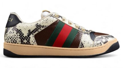 Gucci Sneaker with Python Print and Green-Red Stripes crossreps