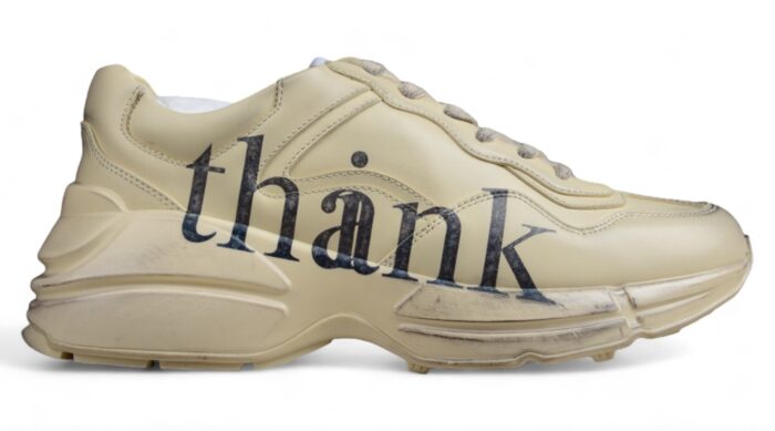 Gucci Rhyton Leather Sneaker with "Thank" Print crossreps