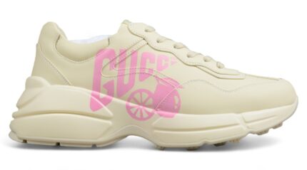 Gucci Rhyton Leather Sneaker with Pink Carriage Print crossreps