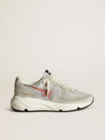 Running Sole sneakers in silver laminated leather with ice-gray suede inserts crossreps