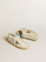 Super-Star in white leather and suede with silver and gold leather star crossreps