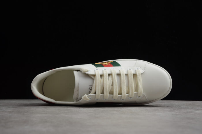 Gucci Ace Leather Sneaker with Red Metallic Heel Tab and Green and Red Web crossreps