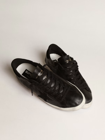 Men's Super-Star in black nappa with black suede star and heel tab crossreps