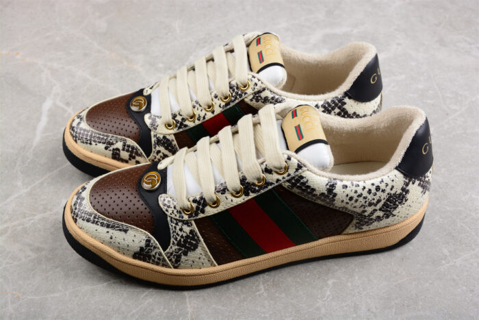 Gucci Sneaker with Python Print and Green-Red Stripes crossreps