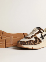 Running Sole sneakers in cream-colored mesh with leopard-print pony skin inserts and black leather s crossreps