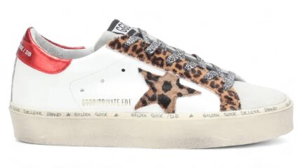 Golden Goose Hi-Star leather sneakers with leopard-print calf hair crossreps