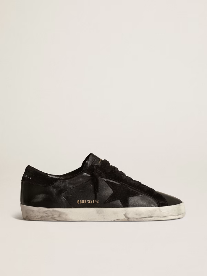 Men's Super-Star in black nappa with black suede star and heel tab crossreps