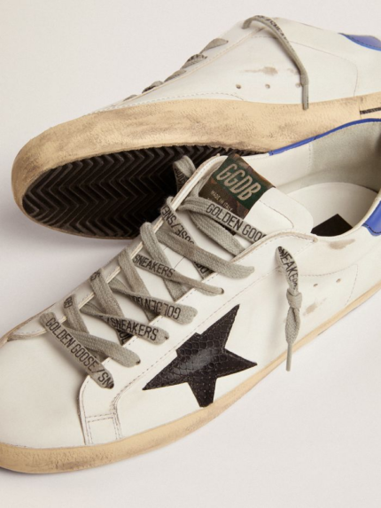 Super-Star sneakers with black snake-print leather star and blue leather heel tab crossreps