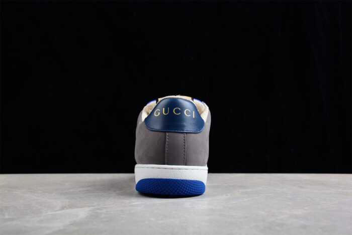 Gucci Grey and Blue Suede Sneakers with Signature Web Stripe crossreps