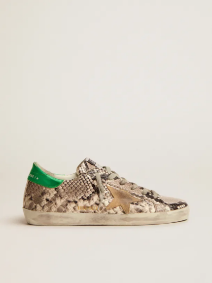 Super-Star LTD sneakers with snake-print leather upper and green laminated leather heel tab crossreps