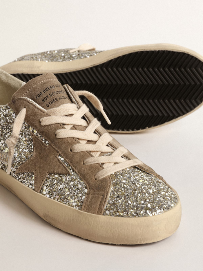 Super-Star in platinum glitter with dove-gray suede star crossreps