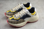 Gucci Rhyton Mixed-Material Sneaker with GG Canvas and Yellow Accents crossreps