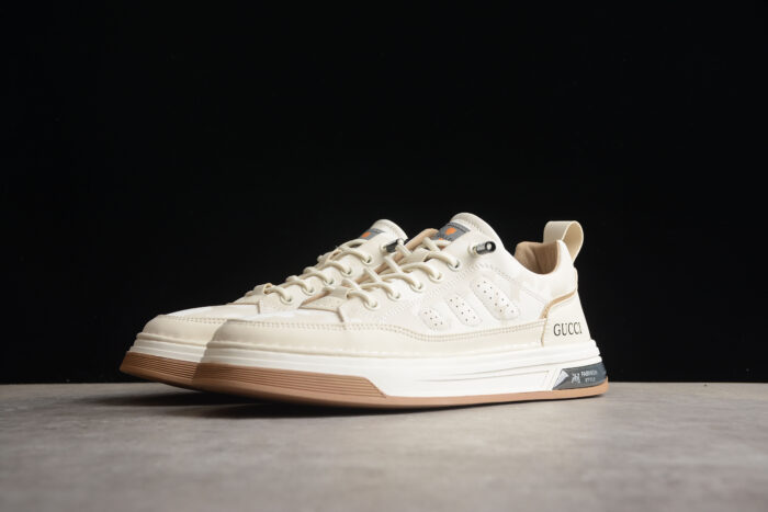 Cream Low-Top Sneaker with Beige Accents crossreps