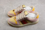 Gucci Pink and Yellow Suede Sneakers with Signature Web Stripe crossreps