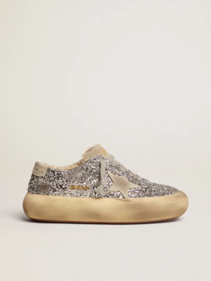 Space-Star shoes in silver glitter with shearling lining crossreps