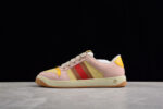 Gucci Pink and Yellow Suede Sneakers with Signature Web Stripe crossreps