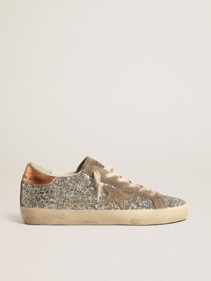 Super-Star in platinum glitter with dove-gray suede star crossreps