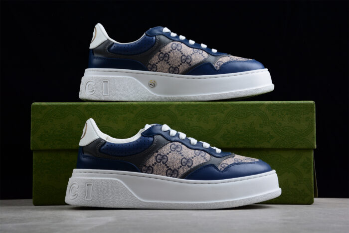 Gucci Basket Sneaker - Navy and Beige GG Monogram crossreps