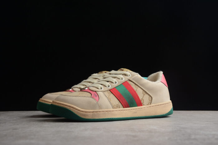 Gucci Screener GG Sneaker - Pink and Green Trim crossreps