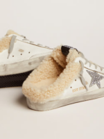 Super-Star Sabot in white leather and shearling lining crossreps