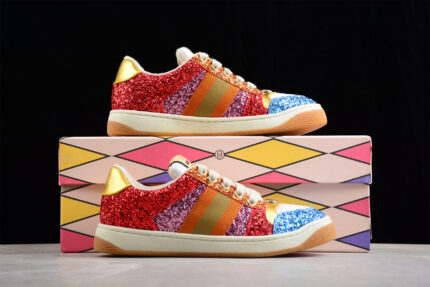 Gucci Glitter Sneaker with Multicolor Stripes crossreps