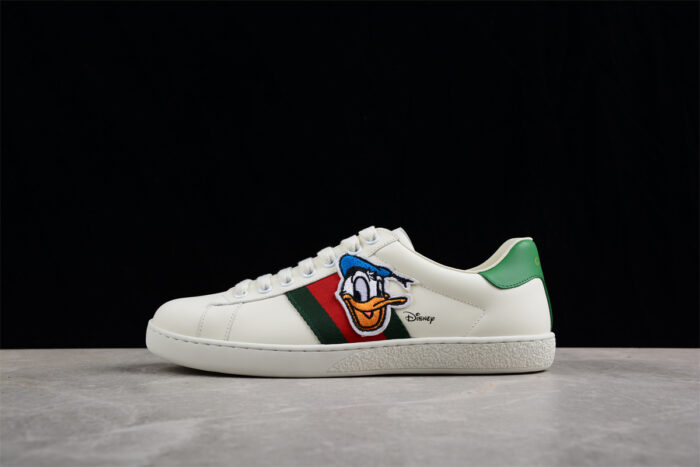 Gucci White Leather Sneakers with Donald Duck Embroidery and Web Stripe crossreps