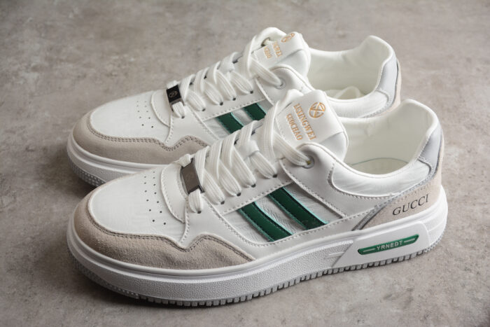 Gucci White and Beige Sneakers with Green Stripes crossreps