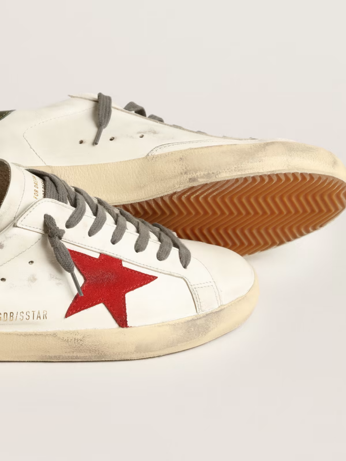 Super-Star with red suede star and green leather heel tab crossreps