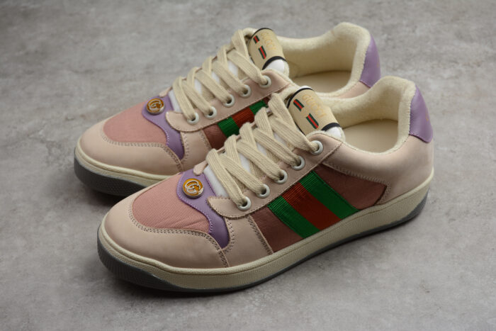 Gucci Screener Leather and Suede Sneaker with Web Stripe crossreps