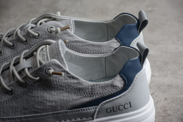 Gucci Grey Canvas and Leather Sneakers crossreps