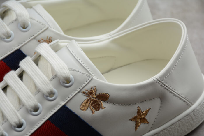 Gucci Ace Embroidered Sneaker with Bee and Star Motif (Red, White, and Blue Stripes) crossreps