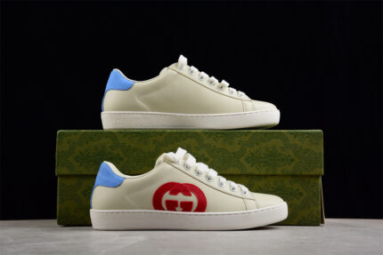 Gucci White Leather Sneakers with Red and Blue GG Logo crossreps