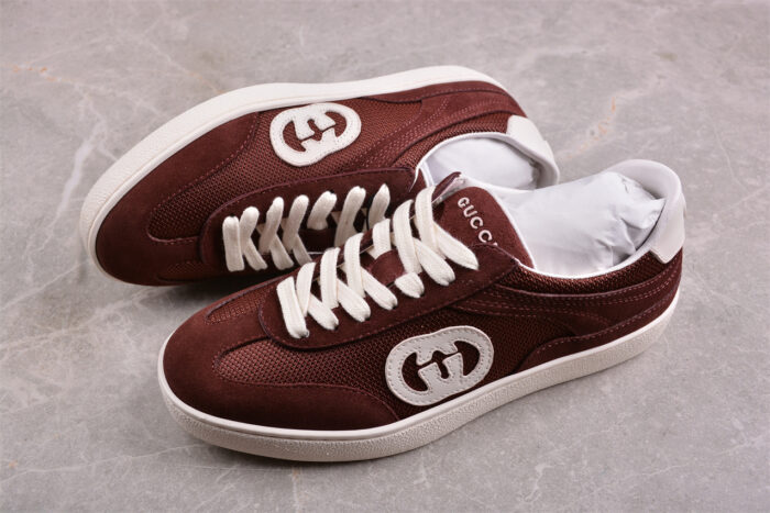 Gucci Burgundy Suede Mesh Sneakers crossreps