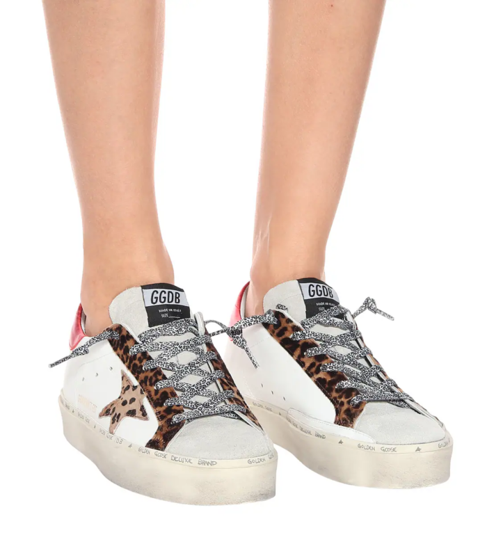 Golden Goose Hi-Star leather sneakers with leopard-print calf hair crossreps