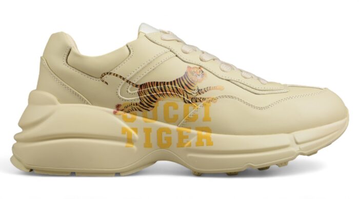 Gucci Rhyton Sneaker with Tiger Print and 'Gucci Tiger' Logo crossreps