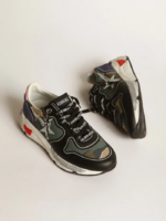 Running Sole sneakers in camouflage canvas with silver laminated leather star and baby-pink leather crossreps