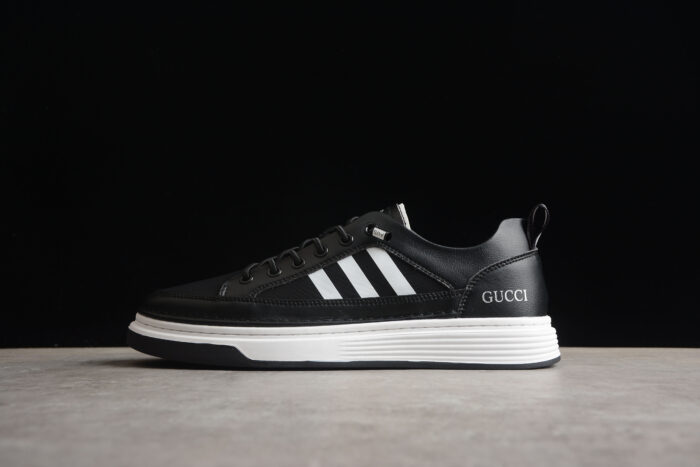 Gucci Black Leather Sneakers with White Sole crossreps