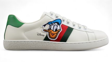 Gucci White Leather Sneakers with Donald Duck Embroidery and Web Stripe crossreps