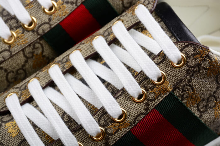 Gucci GG Supreme Canvas Sneakers with Gold Bee Print and Web Stripe crossreps