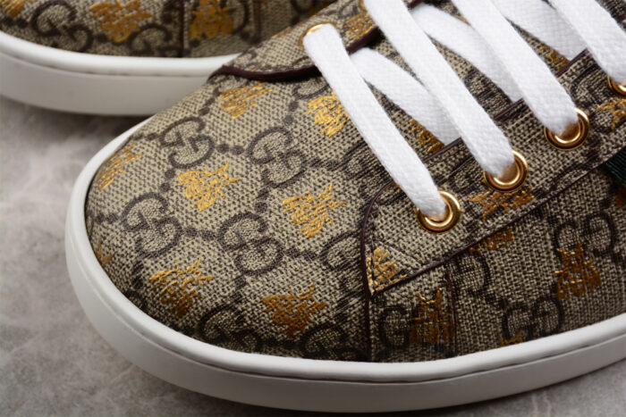 Gucci GG Supreme Canvas Sneakers with Gold Bee Print and Web Stripe crossreps