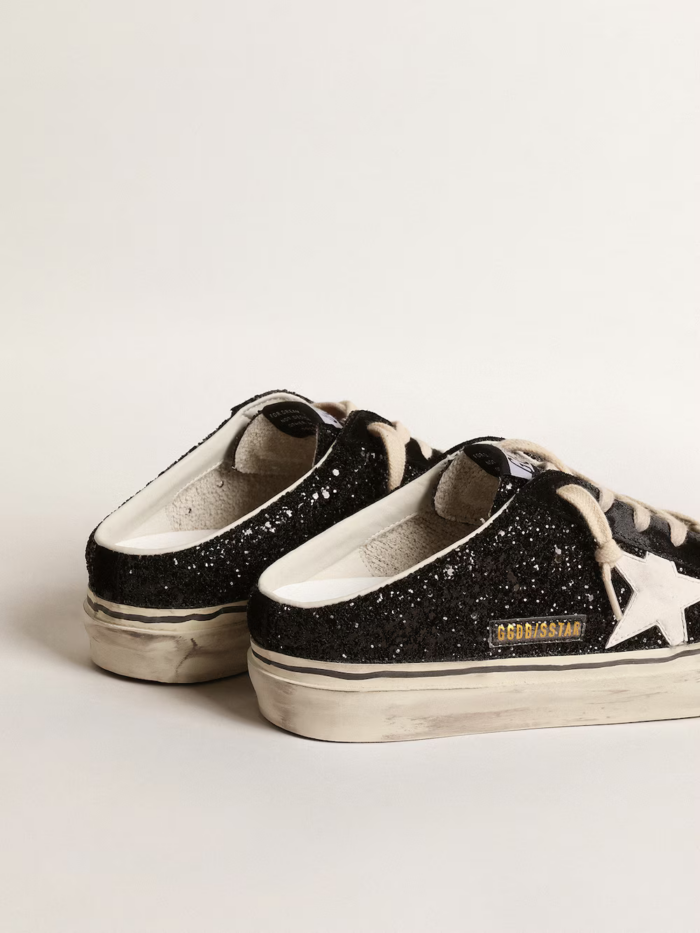 Super-Star Sabots in black glitter with white bio-based star crossreps