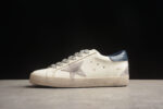 Golden Goose Distressed White Leather Sneakers with Blue Heel Tab crossreps