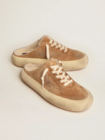 Space-Star Sabot shoes in tobacco-colored suede with shearling lining crossreps