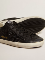 Super-Star in black nappa and glitter with glossy black leather star crossreps