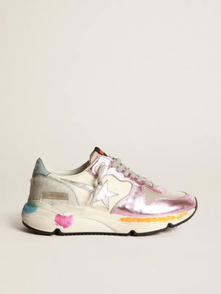 Running Sole sneakers in laminated pink with silver star crossreps