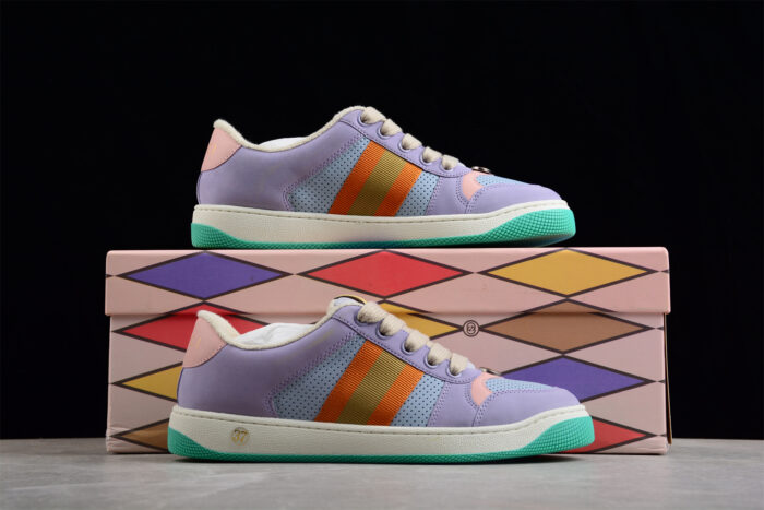 Gucci Multicolor Leather Sneakers with Orange Web Stripe crossreps