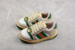 Gucci Beige Leather Sneakers with Green and Red Web Stripe crossreps