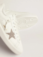 Purestar sneakers in white leather with silver-colored crystal star crossreps